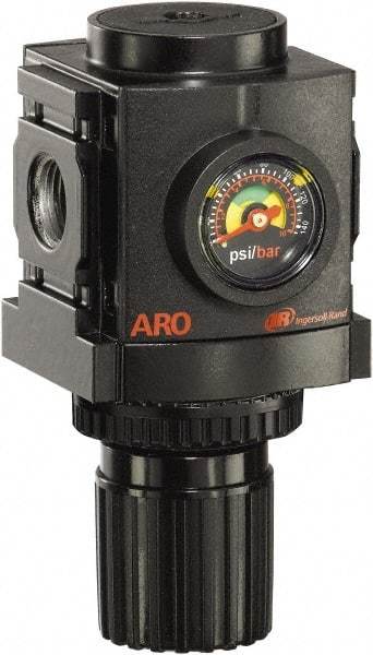 ARO/Ingersoll-Rand - 1/4 NPT Port, 86 CFM, Aluminum Compact Regulator - 0 to 140 psi Range, 250 Max psi Supply Pressure, 1/8" Gauge Port Thread, 2.705" Wide x 4.772" High - Industrial Tool & Supply