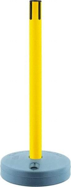 Tensator - 38" High, 2-1/2" Pole Diam, Tensabarrier Post - 15" Base Diam, Round Plastic Base, Yellow Plastic Post, Tape, Single Line Tape, For Outdoor Use - Industrial Tool & Supply