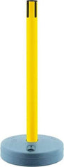 Tensator - 38" High, 2-1/2" Pole Diam, Tensabarrier Post - 15" Base Diam, Round Plastic Base, Yellow Plastic Post, Tape, Single Line Tape, For Outdoor Use - Industrial Tool & Supply
