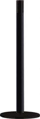 Tensator - 38" High, 2-1/2" Pole Diam, Tensabarrier Post - 14" Base Diam, Round Heavy Gauge Steel Base, Black Steel Post, Tape, Single Line Tape - Industrial Tool & Supply