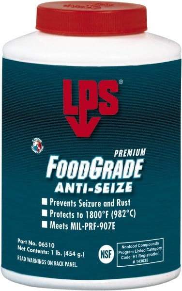 LPS - 1 Lb Brush Top Food Grade Anti-Seize Lubricant - Metal Free, -1,800°F, Opaque Off-White, Food Grade - Industrial Tool & Supply