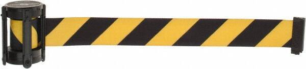 Tensator - 5" High x 90" Long x 2" Wide Barrier Replacement Cassette - Plastic, Black Powder Finish, Black/Yellow, Use with Tensabarrier - Industrial Tool & Supply
