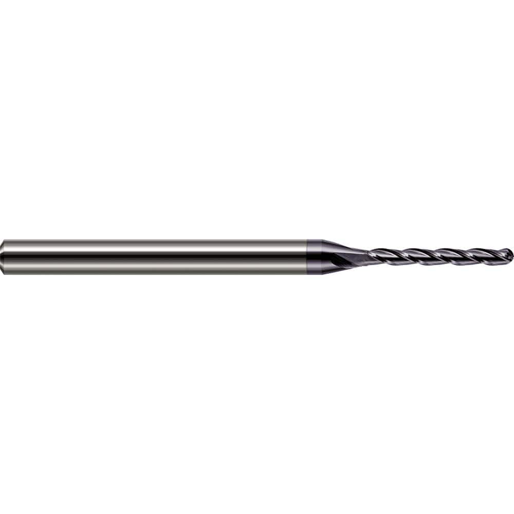 Ball End Mill: 0.047″ Dia, 0.375″ LOC, 4 Flute, Solid Carbide 2-1/2″ OAL, 1/8″ Shank Dia, 30 ° Helix, AlTiN Coated, Single End