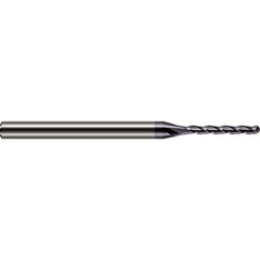 Ball End Mill: 0.05″ Dia, 0.4″ LOC, 3 Flute, Solid Carbide 2-1/2″ OAL, 1/8″ Shank Dia, 30 ° Helix, AlTiN Coated, Single End