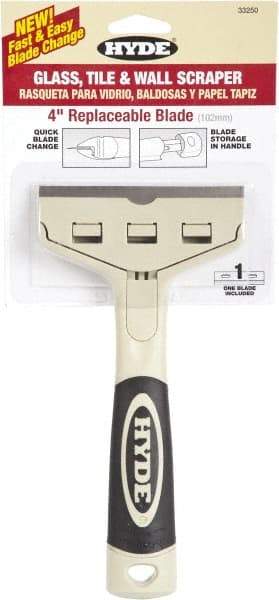 Hyde Tools - Stiff Carbon Steel 1-Edge Scraper - 4" Blade Width x 4" Blade Length, Plastic Handle - Industrial Tool & Supply