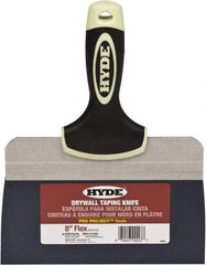 Hyde Tools - 8" Wide Spring Blade Tempered Steel Taping Knife - Flexible, Soft Grip Plastic Overmold Handle, 10-1/2" OAL - Industrial Tool & Supply