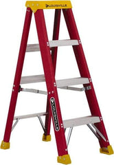 Louisville - 3 Steps, 4' High, Type IA Rating, Fiberglass Step Ladder - 300 Lb Capacity, 18-13/16" Base Width - Industrial Tool & Supply