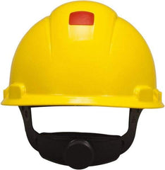 3M - ANSI Type I, Class C Rated, 4-Point, Ratchet Adjustment Hard Hat - Size 6-1/2 to 8, Yellow, Standard Brim, Vented - Industrial Tool & Supply