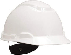 3M - ANSI Type I, Class E Rated, 4 Point, Ratchet Adjustment Hard Hat - Size 6-1/2 to 8, White, Standard Brim, Slotted - Industrial Tool & Supply