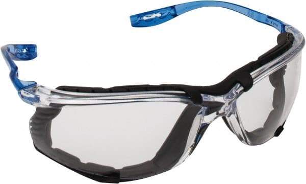 3M - Clear Lenses, Frameless Safety Glasses - Anti-Fog, Scratch Resistant, Blue Frame, Size Universal, Wrap Around - Industrial Tool & Supply