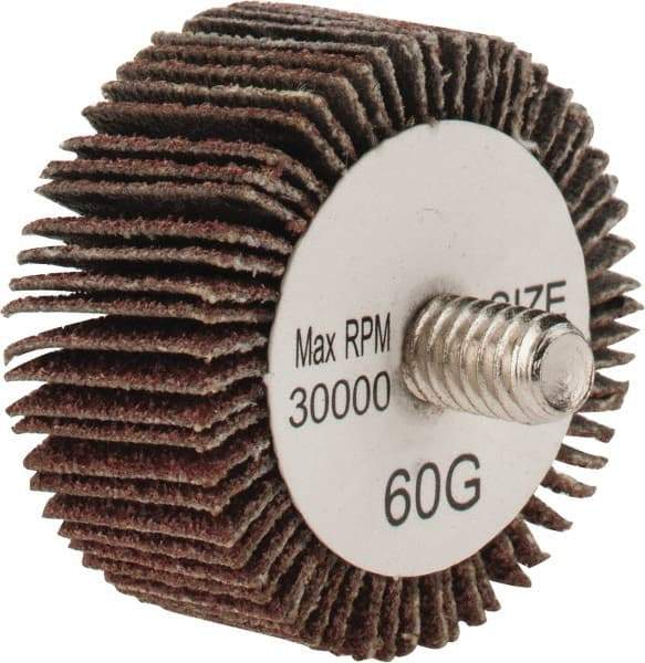 Tru-Maxx - 1-3/8" Diam x 5/8" Face Width, Medium Aluminum Oxide Coated Mounted Flap Wheel - 1/4-20 Threaded Mount, 60 Grit, 30,000 Max RPM - Industrial Tool & Supply