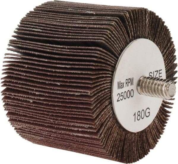 Tru-Maxx - 2" Diam x 1-1/2" Face Width, Fine Aluminum Oxide Coated Mounted Flap Wheel - 1/4-20 Threaded Mount, 180 Grit, 25,000 Max RPM - Industrial Tool & Supply