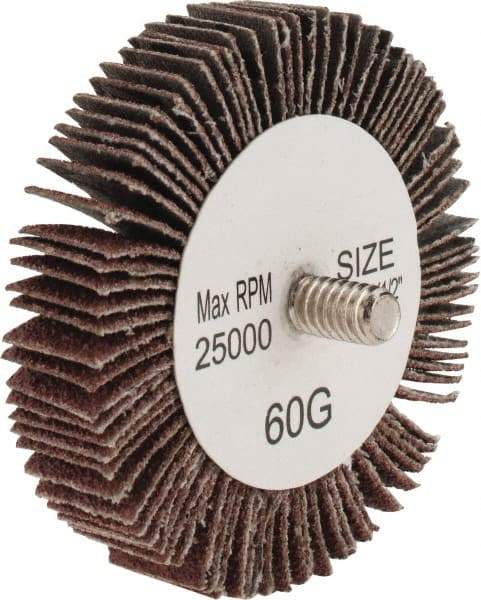 Tru-Maxx - 2-1/2" Diam x 1/2" Face Width, Medium Aluminum Oxide Coated Mounted Flap Wheel - 1/4-20 Threaded Mount, 60 Grit, 25,000 Max RPM - Industrial Tool & Supply
