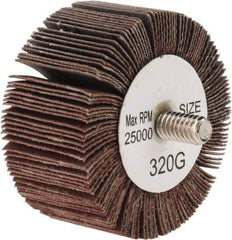 Tru-Maxx - 2" Diam x 1" Face Width, Extra Fine Aluminum Oxide Coated Mounted Flap Wheel - 1/4-20 Threaded Mount, 320 Grit, 25,000 Max RPM - Industrial Tool & Supply