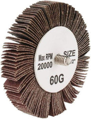 Tru-Maxx - 3" Diam x 1/2" Face Width, Medium Aluminum Oxide Coated Mounted Flap Wheel - 1/4-20 Threaded Mount, 60 Grit, 20,000 Max RPM - Industrial Tool & Supply