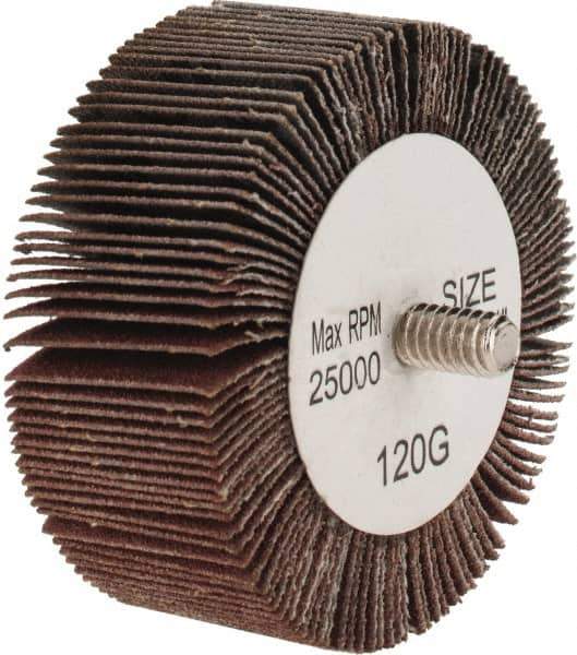 Tru-Maxx - 2-1/2" Diam x 1" Face Width, Fine Aluminum Oxide Coated Mounted Flap Wheel - 1/4-20 Threaded Mount, 120 Grit, 25,000 Max RPM - Industrial Tool & Supply
