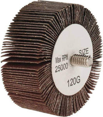 Tru-Maxx - 2-1/2" Diam x 1" Face Width, Fine Aluminum Oxide Coated Mounted Flap Wheel - 1/4-20 Threaded Mount, 120 Grit, 25,000 Max RPM - Industrial Tool & Supply