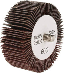 Tru-Maxx - 2-1/2" Diam x 1" Face Width, Medium Aluminum Oxide Coated Mounted Flap Wheel - 1/4-20 Threaded Mount, 60 Grit, 25,000 Max RPM - Industrial Tool & Supply