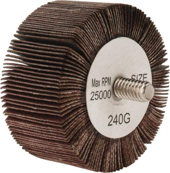 Tru-Maxx - 2" Diam x 1" Face Width, Very Fine Aluminum Oxide Coated Mounted Flap Wheel - 1/4-20 Threaded Mount, 240 Grit, 25,000 Max RPM - Industrial Tool & Supply