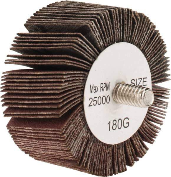 Tru-Maxx - 2" Diam x 1" Face Width, Very Fine Aluminum Oxide Coated Mounted Flap Wheel - 1/4-20 Threaded Mount, 180 Grit, 25,000 Max RPM - Industrial Tool & Supply