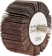 Tru-Maxx - 2" Diam x 1" Face Width, Fine Aluminum Oxide Coated Mounted Flap Wheel - 1/4-20 Threaded Mount, 120 Grit, 25,000 Max RPM - Industrial Tool & Supply