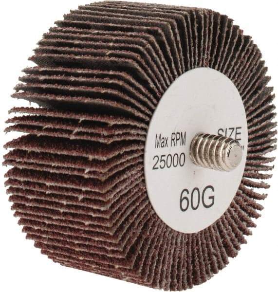 Tru-Maxx - 2" Diam x 1" Face Width, Medium Aluminum Oxide Coated Mounted Flap Wheel - 1/4-20 Threaded Mount, 60 Grit, 25,000 Max RPM - Industrial Tool & Supply