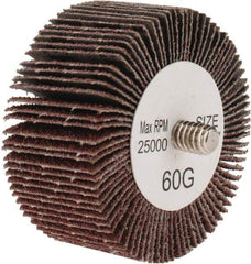 Tru-Maxx - 2" Diam x 1" Face Width, Medium Aluminum Oxide Coated Mounted Flap Wheel - 1/4-20 Threaded Mount, 60 Grit, 25,000 Max RPM - Industrial Tool & Supply