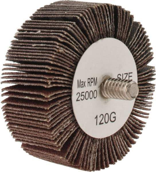 Tru-Maxx - 2" Diam x 3/4" Face Width, Fine Aluminum Oxide Coated Mounted Flap Wheel - 1/4-20 Threaded Mount, 120 Grit, 25,000 Max RPM - Industrial Tool & Supply
