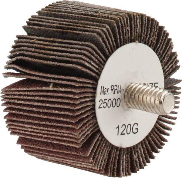 Tru-Maxx - 1-5/8" Diam x 1" Face Width, Fine Aluminum Oxide Coated Mounted Flap Wheel - 1/4-20 Threaded Mount, 120 Grit, 25,000 Max RPM - Industrial Tool & Supply