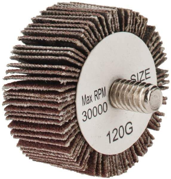 Tru-Maxx - 1-3/8" Diam x 5/8" Face Width, Fine Aluminum Oxide Coated Mounted Flap Wheel - 1/4-20 Threaded Mount, 120 Grit, 30,000 Max RPM - Industrial Tool & Supply