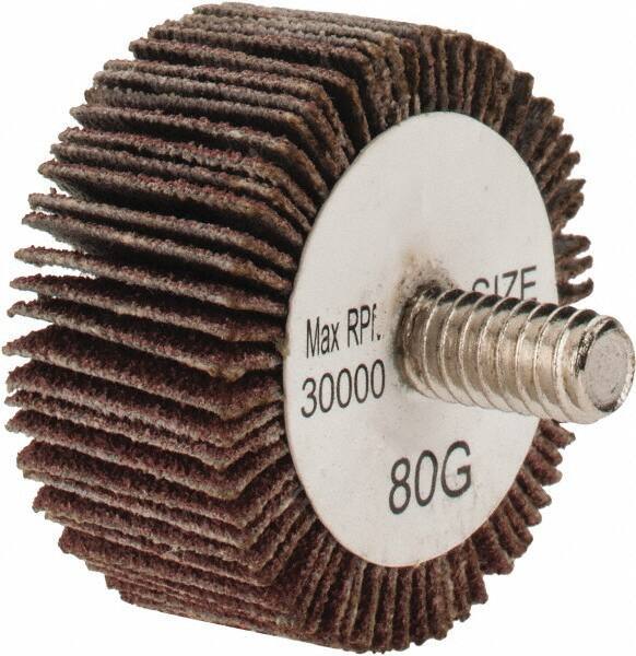 Tru-Maxx - 1-3/8" Diam x 5/8" Face Width, Medium Aluminum Oxide Coated Mounted Flap Wheel - 1/4-20 Threaded Mount, 80 Grit, 30,000 Max RPM - Industrial Tool & Supply