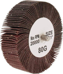 Tru-Maxx - 3" Diam x 1" Face Width, Medium Aluminum Oxide Coated Mounted Flap Wheel - 1/4-20 Threaded Mount, 80 Grit, 20,000 Max RPM - Industrial Tool & Supply