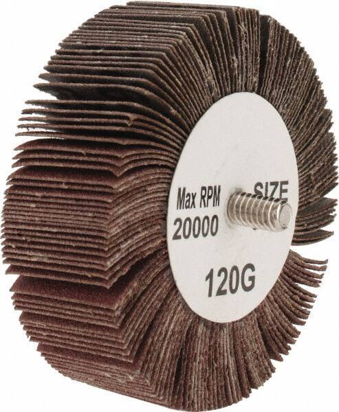 Tru-Maxx - 3" Diam x 1" Face Width, Fine Aluminum Oxide Coated Mounted Flap Wheel - 1/4-20 Threaded Mount, 120 Grit, 20,000 Max RPM - Industrial Tool & Supply