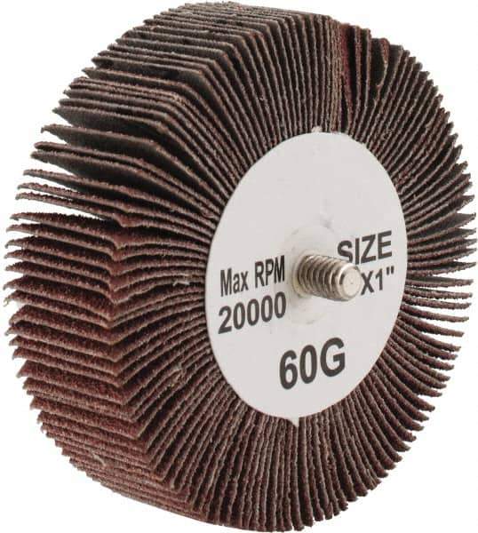 Tru-Maxx - 3" Diam x 1" Face Width, Medium Aluminum Oxide Coated Mounted Flap Wheel - 1/4-20 Threaded Mount, 60 Grit, 20,000 Max RPM - Industrial Tool & Supply