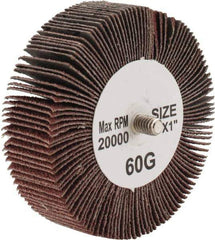 Tru-Maxx - 3" Diam x 1" Face Width, Medium Aluminum Oxide Coated Mounted Flap Wheel - 1/4-20 Threaded Mount, 60 Grit, 20,000 Max RPM - Industrial Tool & Supply