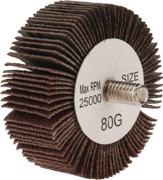Tru-Maxx - 2" Diam x 3/4" Face Width, Medium Aluminum Oxide Coated Mounted Flap Wheel - 1/4-20 Threaded Mount, 80 Grit, 25,000 Max RPM - Industrial Tool & Supply