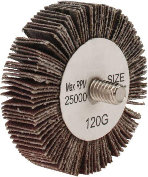Tru-Maxx - 2" Diam x 1/2" Face Width, Fine Aluminum Oxide Coated Mounted Flap Wheel - 1/4-20 Threaded Mount, 120 Grit, 25,000 Max RPM - Industrial Tool & Supply