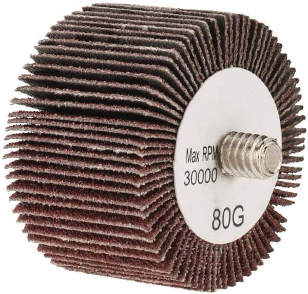 Tru-Maxx - 1-1/2" Diam x 1" Face Width, Medium Aluminum Oxide Coated Mounted Flap Wheel - 1/4-20 Threaded Mount, 80 Grit, 30,000 Max RPM - Industrial Tool & Supply