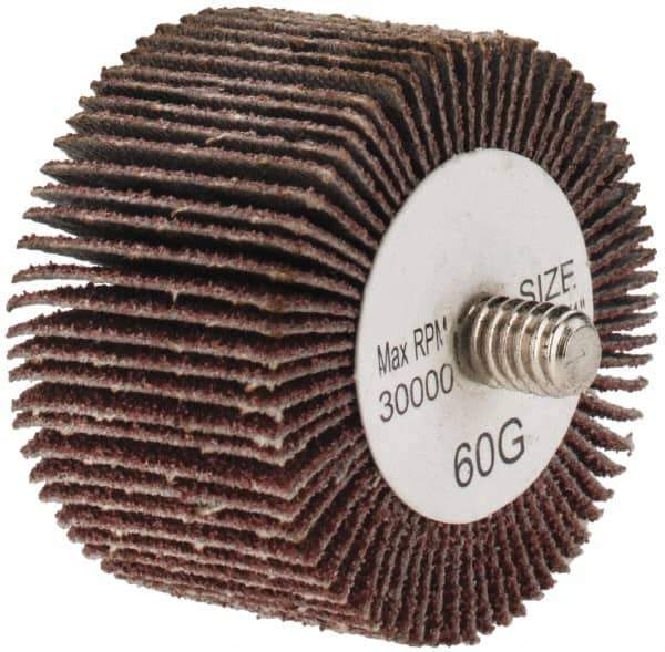 Tru-Maxx - 1-1/2" Diam x 1" Face Width, Medium Aluminum Oxide Coated Mounted Flap Wheel - 1/4-20 Threaded Mount, 60 Grit, 30,000 Max RPM - Industrial Tool & Supply