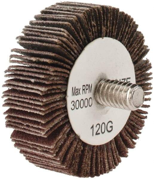 Tru-Maxx - 1-1/2" Diam x 1/2" Face Width, Fine Aluminum Oxide Coated Mounted Flap Wheel - 1/4-20 Threaded Mount, 120 Grit, 30,000 Max RPM - Industrial Tool & Supply