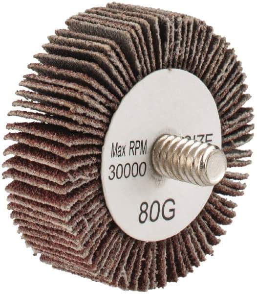 Tru-Maxx - 1-1/2" Diam x 1/2" Face Width, Medium Aluminum Oxide Coated Mounted Flap Wheel - 1/4-20 Threaded Mount, 80 Grit, 30,000 Max RPM - Industrial Tool & Supply