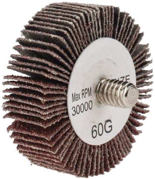 Tru-Maxx - 1-1/2" Diam x 1/2" Face Width, Medium Aluminum Oxide Coated Mounted Flap Wheel - 1/4-20 Threaded Mount, 60 Grit, 30,000 Max RPM - Industrial Tool & Supply