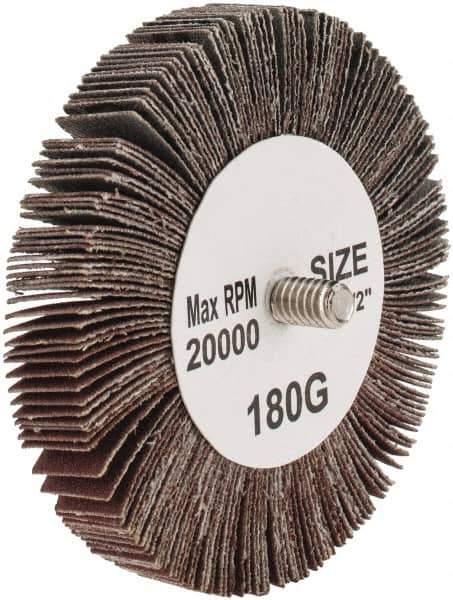 Tru-Maxx - 3" Diam x 1/2" Face Width, Very Fine Aluminum Oxide Coated Mounted Flap Wheel - 1/4-20 Threaded Mount, 180 Grit, 20,000 Max RPM - Industrial Tool & Supply
