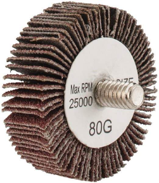Tru-Maxx - 1-5/8" Diam x 1/2" Face Width, Medium Aluminum Oxide Coated Mounted Flap Wheel - 1/4-20 Threaded Mount, 80 Grit, 25,000 Max RPM - Industrial Tool & Supply