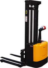 Vestil - 2,000 Lb Capacity, 118" Lift Height, Battery Powered Stacker - 2-1/8" Lowered Height, 42" Fork Length, 58" Overall Width - Industrial Tool & Supply