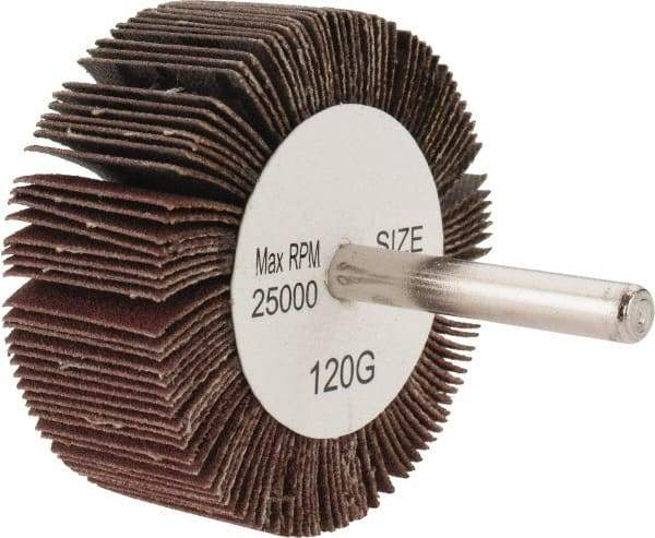 Tru-Maxx - 2-1/2" Diam x 1" Face Width, Fine Aluminum Oxide Coated Mounted Flap Wheel - 1/4" Shank Mount, 120 Grit, 25,000 Max RPM - Industrial Tool & Supply