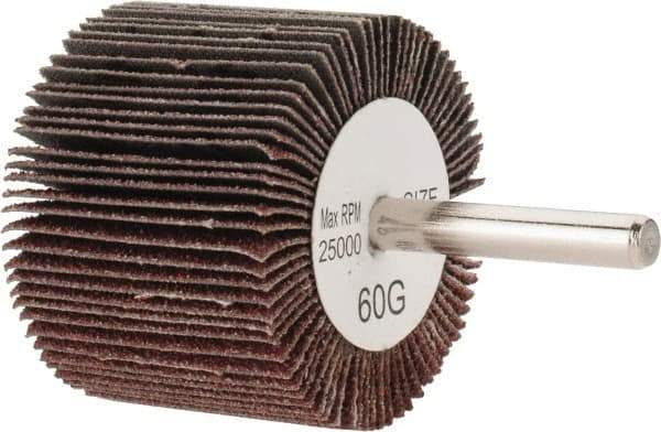 Tru-Maxx - 2" Diam x 1-1/2" Face Width, Medium Aluminum Oxide Coated Mounted Flap Wheel - 1/4" Shank Mount, 60 Grit, 25,000 Max RPM - Industrial Tool & Supply