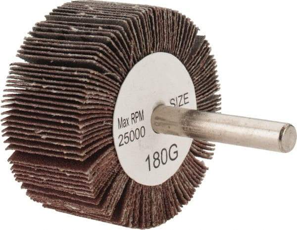 Tru-Maxx - 2" Diam x 1" Face Width, Very Fine Aluminum Oxide Coated Mounted Flap Wheel - 1/4" Shank Mount, 180 Grit, 25,000 Max RPM - Industrial Tool & Supply