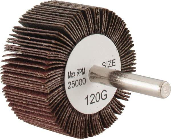 Tru-Maxx - 2" Diam x 1" Face Width, Fine Aluminum Oxide Coated Mounted Flap Wheel - 1/4" Shank Mount, 120 Grit, 25,000 Max RPM - Industrial Tool & Supply