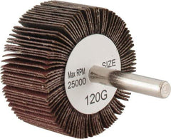 Tru-Maxx - 2" Diam x 1" Face Width, Fine Aluminum Oxide Coated Mounted Flap Wheel - 1/4" Shank Mount, 120 Grit, 25,000 Max RPM - Industrial Tool & Supply